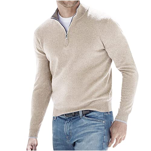 Men's Long-Sleeve Soft Touch Quarter-Zip Sweater Lightweight Casual Slim Fit Pullover Solid Mock Neck Polo Sweaters