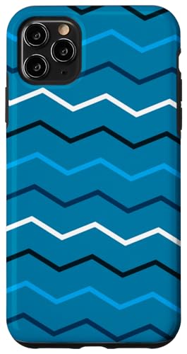 Hülle für iPhone 11 Pro Max Light Blue Dark Blue Zigzag Waves Ocean Modern Pattern