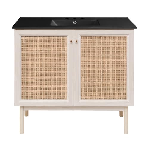 Image of Swiss Madison Classe 36 in. White Oak Bathroom Vanity with Black, 3-Hole Ceramic Sink Top