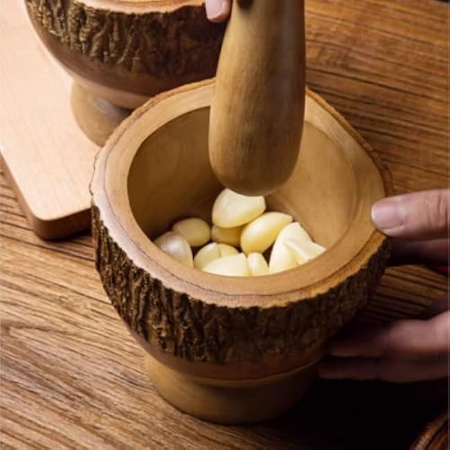 Mortar and Pestle Set Wooden Pestle Set Garlic Mortar Manual Garlic Paste Artifact Household Grinder Masher Seasoning Spice Tools