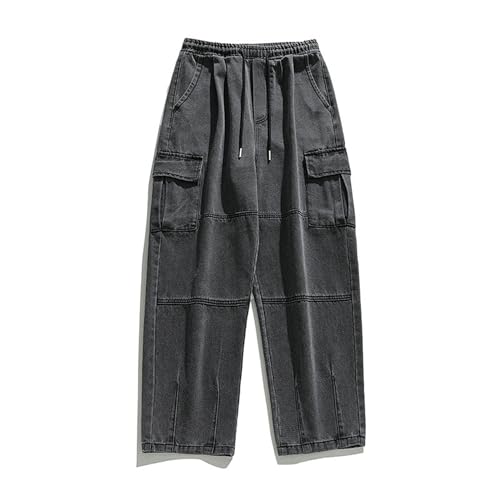 Mens Loose Fit Straight Leg Denim Cargo Pants Hip Hop Baggy Wide Leg Jeans Causal Streetwear Pant Trousers2