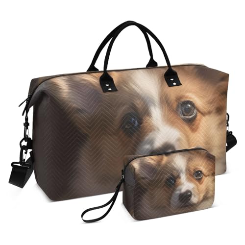 Large Travel Duffel Bag, Beautiful Puppy Sports Tote Gym Bag, Shoulder Weekender Overnight Bag for Women Men, Carry On Luggage with Toiletry Bags