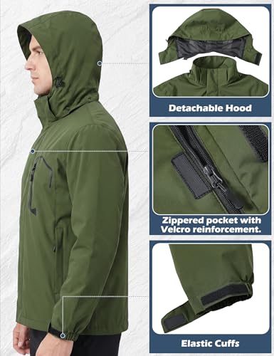 Image of Zoofly Mens Hiking Jacket Waterproof with Hood Lightweight Windbreaker for Outdoor Travel