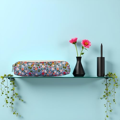 Image of Sky Blue Fashion Flower Print Case Bags Zipper Bag Pouches Holders and Pen Holders Zipper Design, Easy To Open Cloth, for adults,Rollerball Pens,Gel Ink Rollerball