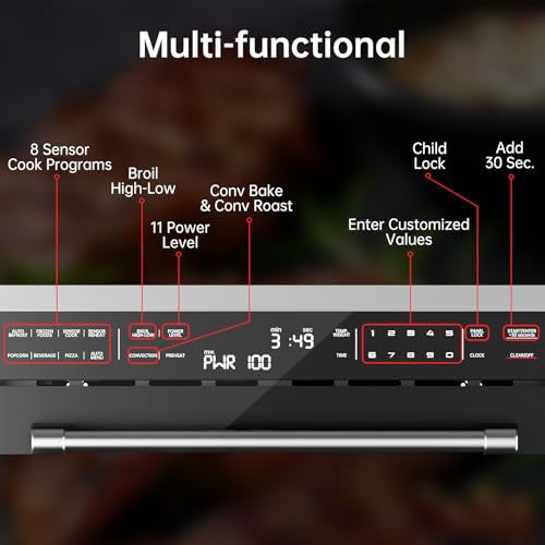 Image of 24 Inch Built-in Microwave and Convection Oven Combination, ThermoMate 1.6 Cu. Ft. Wall Oven Microwave Combos, 1000 Watt Power, Sensor Cook, Touch Control LCD Display, Stainless Steel Finish