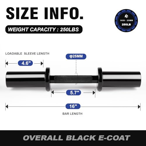 LIONSCOOL 16"Loadable Dumbbells Pairs, Olympic Dumbbell Bar/Handle for Strength Training, Compatible with 2’’ Standard Plates - Image 4
