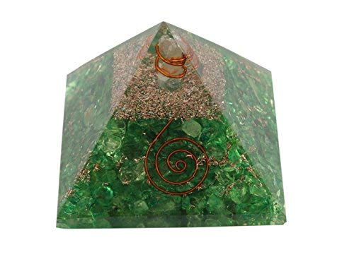 Aatm Pyramide de soin Reiki en aventurine verte avec cristal transparent et métal cuivré - protection contre les rayonnements électromagnétiques, générateur d'énergie, méditation, yoga
