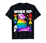 Dragon LGBTQ Gay Pride Woke Up Gay Again Rainbow Womens Mens T-Shirt