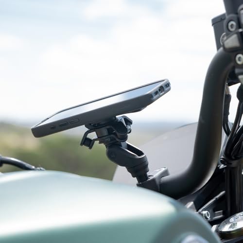 Image of Quad Lock Handlebar Clamp PRO Motorcycle Phone Mount with Vibration Dampener and MAG Phone Case for iPhone 15 Pro