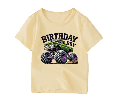 HQHKEPWA Boys Birthday Shirts Kids T-Shirt Monster Truck Toddler Short Sleeve Summer Top Outfits Casual Tees 3 Years Khaki