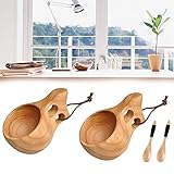 2Pcs Kuksa Wooden Cup,Nordic Style Handmade Kuksa Portable Outdoor Wood Camp Mug,Camping Hiking...