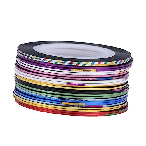 Mikinona Shining Holographic Nail Striping Tapes Gold Silver Thread Nail Rolls 0.8mm Thin Tape for DIY Manicure