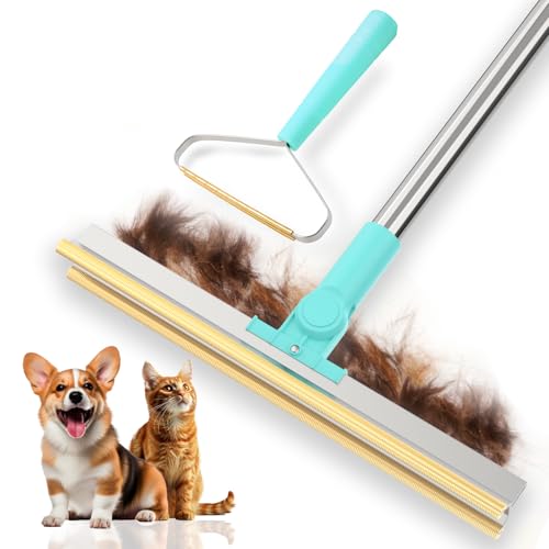 Carpet Rake for Pet Hair Removal - Reusable with Adjustable Long Handle, Dog & Cat Fur Brush & Scraper for Rugs, Floor Mats, Couches, Furniture and Car Interiors