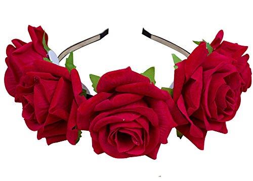 EUBUY Cute Elegant Flowers Hair Band Headband Crown For Photo Props For Wedding Xmas Party Cosplay Costume Accessory (Red)