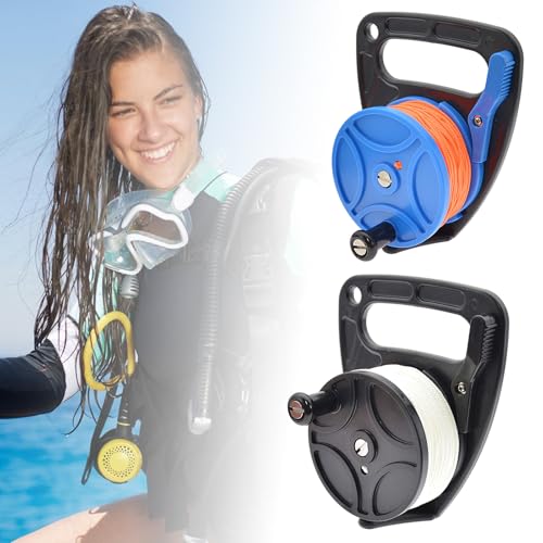 Carrete de línea de buceo de 285 pies con trinquetes e interruptores de parada en mango 4