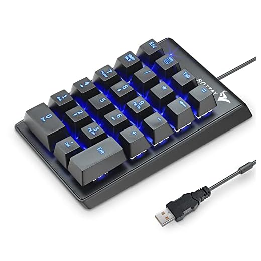 Number Pad, ROTTAY Mechanical USB Wired Numeric Keypad with Blue LED Backlit 22 Key Numpad for Laptop Desktop Computer PC Black (Blue switches)