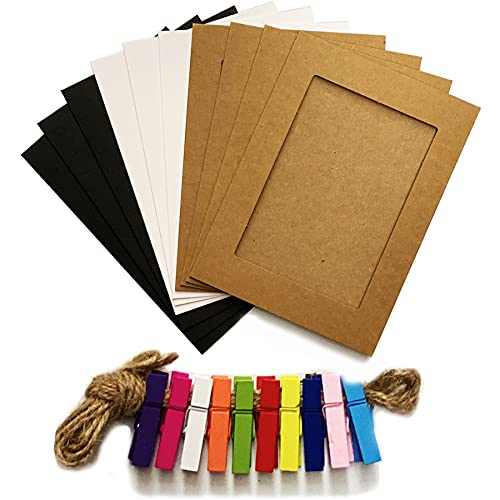 Jahosin 127 x 178 Papier Cadres Photo, Cadres Photo DIY Creative Linkage Montée en Carton avec Corde de Lin et Clips, 3 Couleurs 5x7 10pcs3se PF Cover