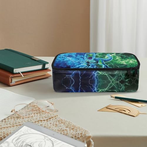 Image of Cool Dinosaur Pencil Case for Boys 6-8 Large Capacity Pencil Pouch for Kids Portable Lightweight Pen Box with Strap for School, Lightning Print