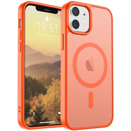 SUPFINE Magnetic for iPhone 12 Mini Case & iPhone 13 Mini Case (Compatible with MagSafe) (Military Grade Drop Protection) Slim Translucent Matte Shockproof Phone Cover,Orange