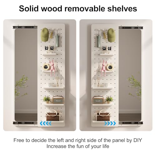 Image of KungFuWood Full Length Mirror with Shelf and Hooks,Entry Way Mirrors for Wall,Wall Mirror with Shelf,Wall Mirror with Storage Multifunctional Design Panel,Living Room (White, 63 inch L x 18 inch W)