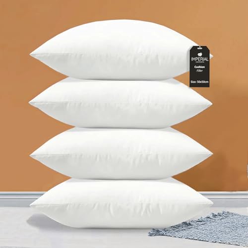 Imperial Comforts Sofa and Bed Pillow Inserts (4-Pack White) - 20 x 20 Inches Indoor Cushion Inserts - Decorative and Comfortable Throw Pillow Set (4 50x50 cm)