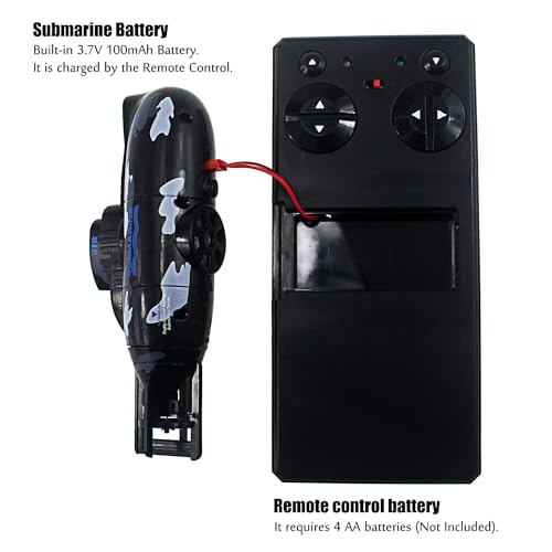 Tipmant Mini RC Submarine Remote Control Boat Ship Military Model Electric Water Toy Waterproof Diving Kids Gift Black
