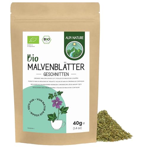 Alpi Nature Hojas de Malva Orgánica 40g, Hojas de Malva Secas y Cortadas, Té Suelto para Infusión