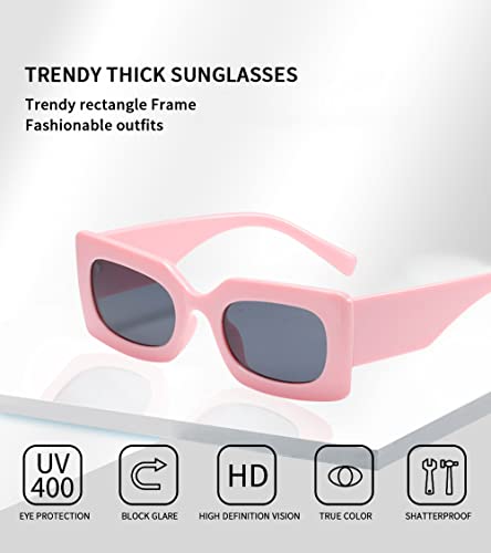 Dollger Retro Rectangle Sunglasses Women Men Sunglasses Trendy 90’s Vintage Shades Unisex Square Thick Frame Glasses UV Protection Pink3