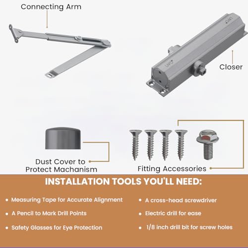 Image of LAPO 2 Piece Heavy Duty Aluminium Automatic Hydraulic Double Speed Door Closer for Home Office | Aluminium and Wooden Soft Door Closers with Fitting Set for All Door Weight Up to 65 Kg (Silver Finish)