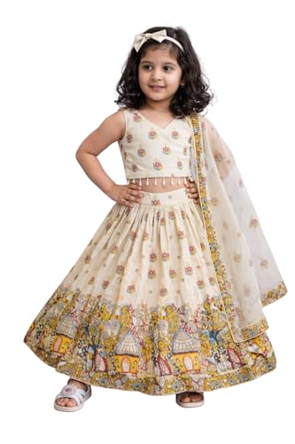 Image of Delima Fashion Girls Printed Lehenga Choli Set with Dupatta | Kids Ethnic Wear for Wedding, Festival & Party | Lightweight Traditional Outfit for Girls