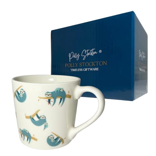 Polly Stockton - Tazzine Caffe Particolari Con Bradipi. Grande Tazza Colazione, 400ml. Nuova Porcellana Ossea Tazzine Da Caffe. Tazza Di Bradipo Per Gli Amanti Degli Animali, Regali Per Donna.