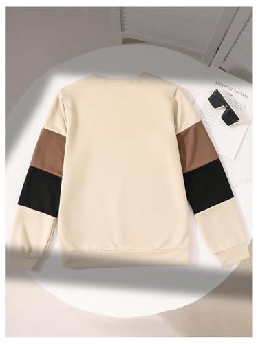 WDIRARA Boy's Color Block Sweatshirt Letter Patched Pullovers Crewneck Long Sleeve Top2