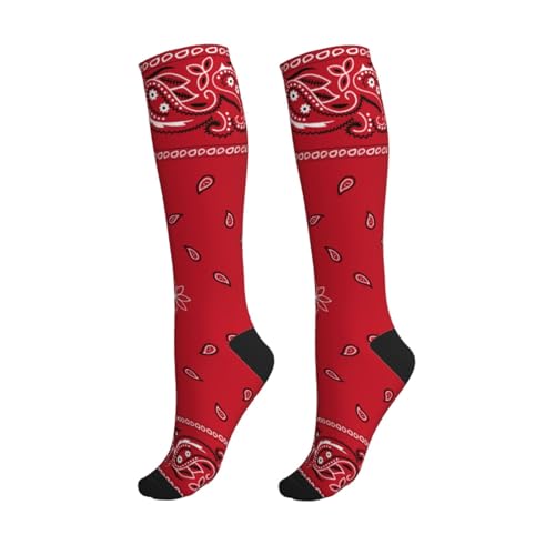 AIMASTZ Black Border Red Colorful Paisley Compression Socks Women Men, Knee High Support Stockings For Nurse Running Travel Athletic