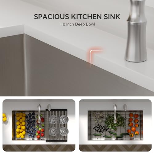 Lordear 33 Undermount Kitchen Sink 33x19x10 Inch Stainless Steel Single Bowl Kitchen Sinks Round Corner 16 Gauge Handmade Under Counter Sinks Basin by Lordear - Image 9