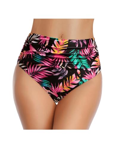 Image of Tempt Me Women's High Waisted Bikini Bottom Tummy Control Ruched Bathing Suit Swim Bottom