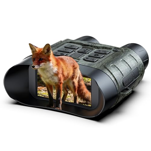 Binoculares Visión Nocturna, 112 MP 4K Binoculares Nocturnos con Zoom 12X & Batería 5000mAh, Tarjeta de 64GB Incluida, Visión Infrarroja, Alcance de 400m, Caza, Camping & Seguridad