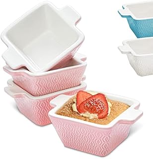 Zestaw 4 ceramicznych naczyń do zapiekanek - Możliwość układania w stosy - Odporne na zarysowania i cięcie - Odpowiednie do piekarnika i airfryera - Można myć w zmywarce - różowe