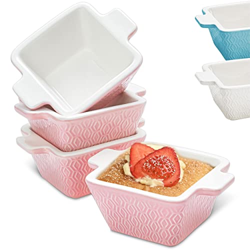 Praknu Piccole Pirofile in Ceramica Set di 4 - Rivestimento antiaderente - Per forno Lavabili - Lavastoviglie - Rosa