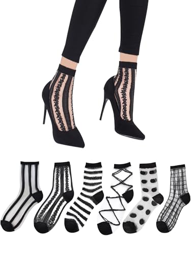 SOUTHRO 6 Pairs Sheer Mesh Socks for Women - Ankle High Transparent Tulle Socks
