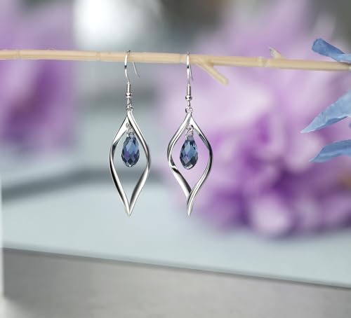 18K Gold-Plated 925 Sterling Silver Hook Twist Leaf Holiday Hypoallergenic Dangle Earrings for Women Gifts Engagement Wedding with Austrian Daiamond Cut Waterdrop Crystal Hight Polished Long :1.9 IN4