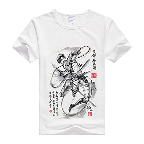 XINSHUN Attack on Titan Shirt Eren Yeager Shirt Fashion Tees Short Sleeve Modal Shirt Anime Shirts Summer Anime T-Shirt Athletic Shirt Modal Tee Shirt Top (White,L)