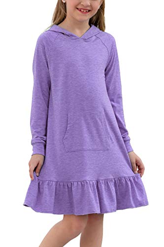 GORLYA Girls Raglan Long Sleeve Ruffle Hem Casual Sweatshirt Hooded Shift Dress for 4-14T Kids