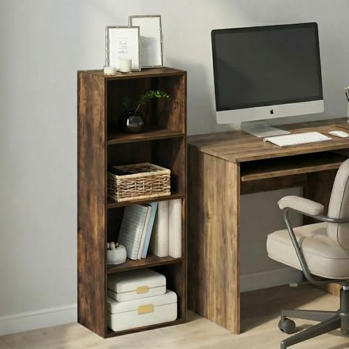 Image of Furinno LUDER Book Shelf, 4-Tier Bookshelf, Bookcase with Open Shelf, 9.3 x 15.6 x 41.7, for Corner, Living Room, Bedroom, Home Office, Amber Pine