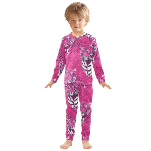 Pajama Sets Long Sleeve Pink Tigers in Jungle Soft Comfy Sleepwear 2 Piece PJS 3-8T2