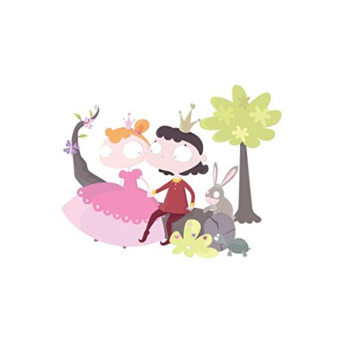 Sticker fille prince et princesse sur branche decoration murale rose