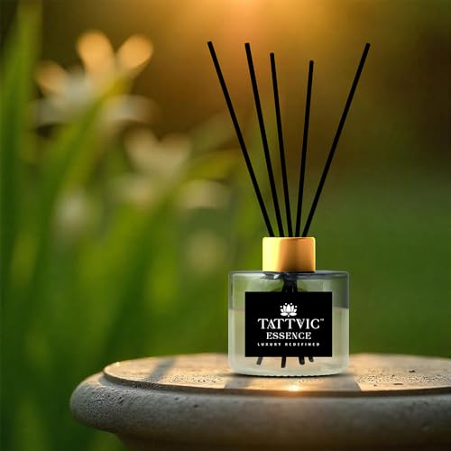 Image of Lemongrass Reed Diffuser Set by Tattvic Essence | 6 Fiber Reed Sticks Free | Stress Relief & Aromatherapy | Long-Lasting, Smoke-Free Air Freshener for Bedroom & Bathroom| Ideal for Gifting | 120ml