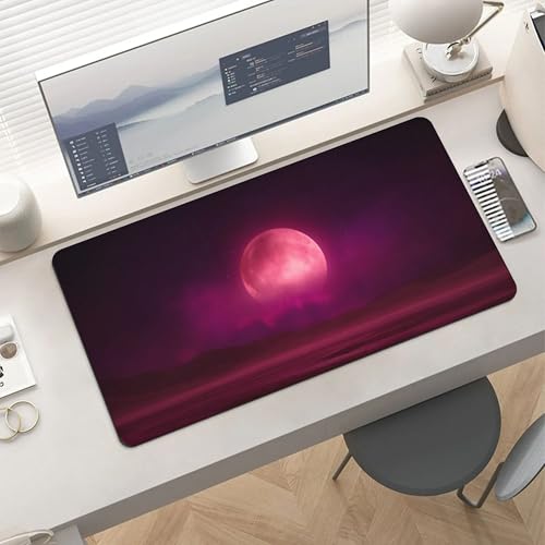 Image of Purple Moon Mountain Extended Gaming Mouse Pad, with Stitched Edges Large Mouse Pad Desk Protector, Rubber Base Mousepad Keyboard Mouses Mat for Work Game Office Home- 32 inch X 16 inch Inch