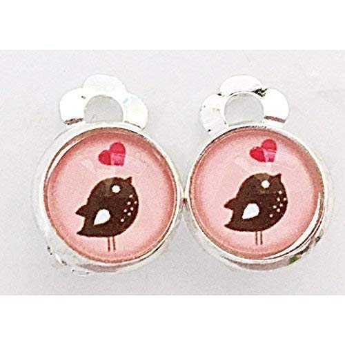 Kinder Ohrclips rosa Vogel mit Herz 10mm Motiv Cabochon Ohrringe handgefertigt by Schmuckphantasien in silber auch als Ohrstecker versilbert handmade clips for kids Vögelchen süß niedlich