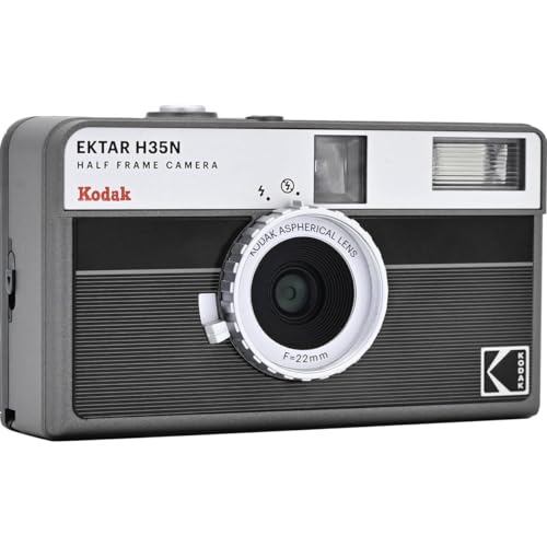 image for Kodak EKTAR H35N Half Frame Film Camera, Striped Black, Bundle with Ko