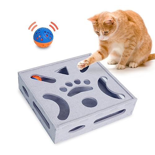 PETKARAY Felt Cat Puzzle Toy, Interactive Cat Toys for Indoor Cats, Interactive Maze for Kitten Felt Puzzle Box with Ball, Grey